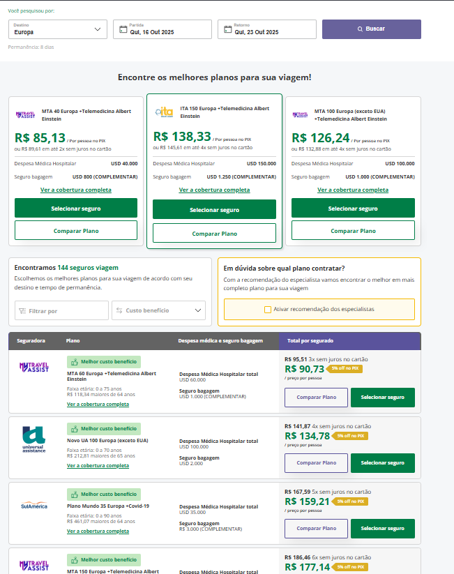 planos de seguro viagem