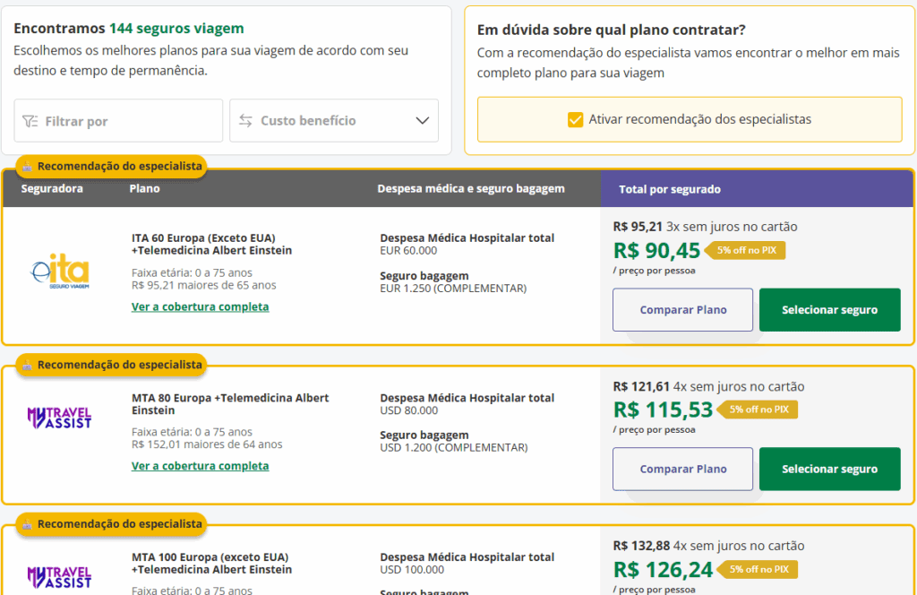 ativar recomendação dos especialistas de viagem