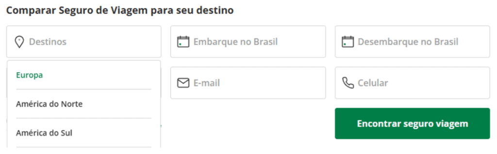 Contratar seguro viagem no buscador do Seguros Promo