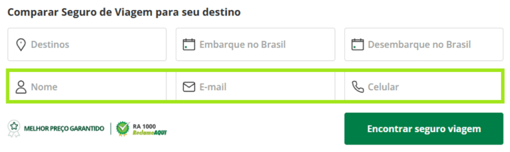 CONTRATAR SEGURO VIAGEM COLOCANDO DADOS PESSOAIS NO COMPARADOR