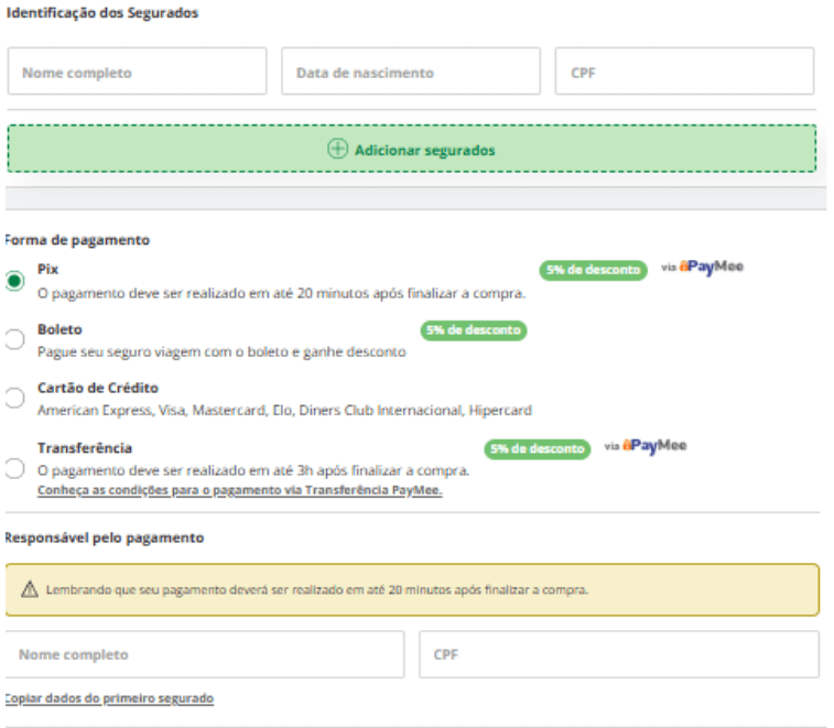 CONTRATAR SEGURO Viagem formas de pagamento